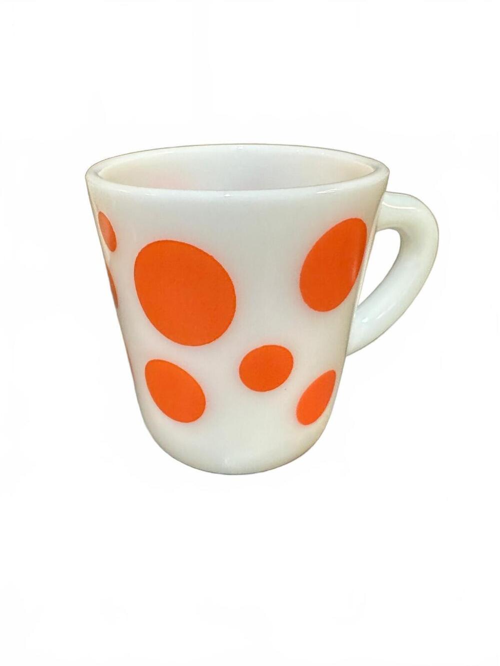 Vintage Orange Polka Dot Milk Glass Diner Mug 3.5"